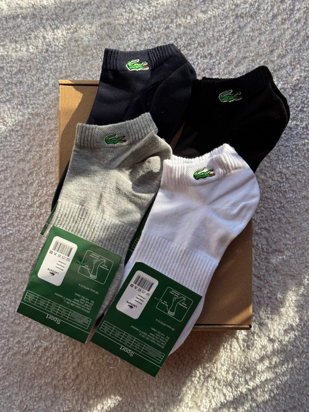 جوراب اسپرت نخ پنبه مچی مردانه گلدوزی LACOSTE